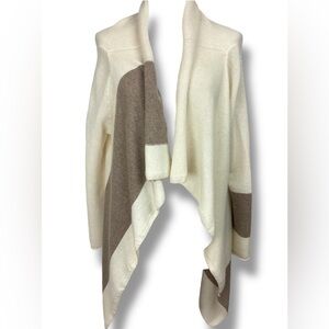 360 Cashmere Cream White Cashmere Cardigan Brown Stripe Open Drape front